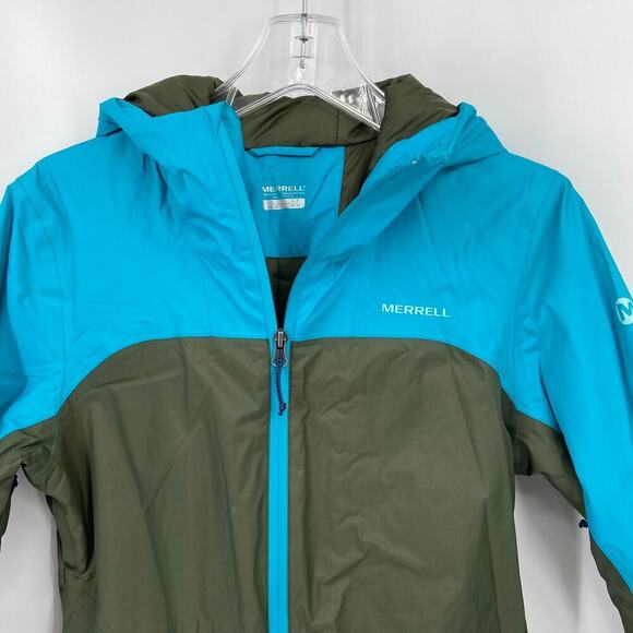 Merrell Softshell Jacket Womens Size S Olive Green Blue Hooded Lightweight - Picture 2 of 11
